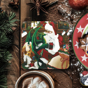 Magische Weihnachts-Fantasie Weihnachtsmann-Drache Getränkeuntersetzer