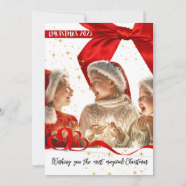 Magische Weihnachts-Foto Red Ribbon Holiday Card Feiertagskarte