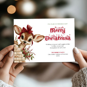 Magische Weihnachts-Grüßkarte mit neugierigem Reh Feiertagskarte