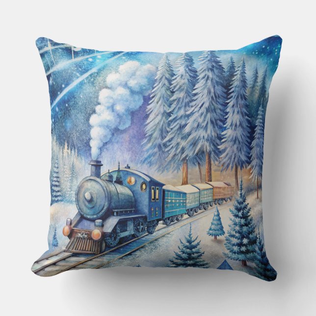 Magische Weihnachtsbahn Kissen - Vintager Winter (Vorderseite)