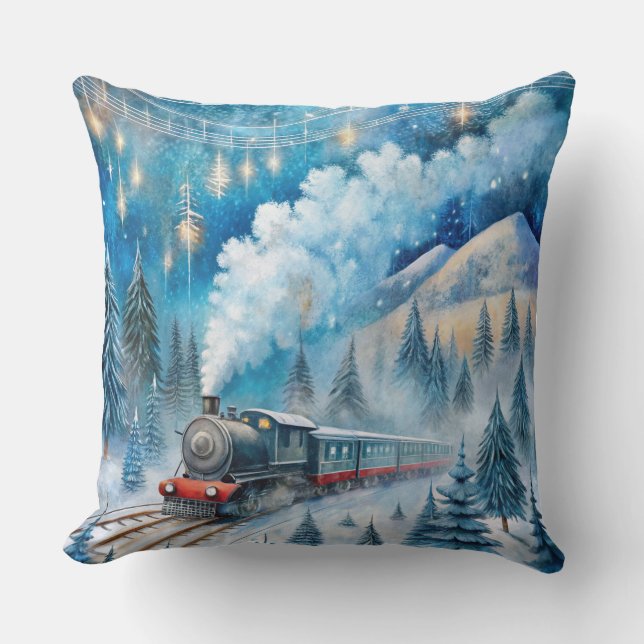 Magische Weihnachtsbahn Kissen - Vintager Winter (Vorderseite)