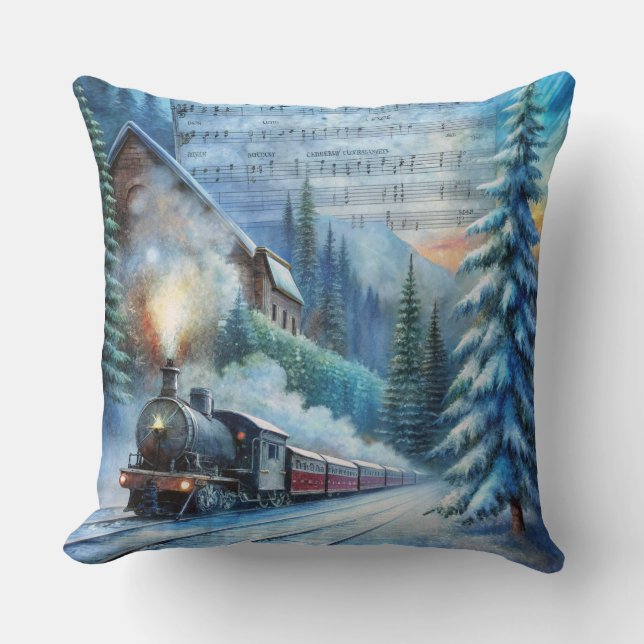 Magische Weihnachtsbahn Kissen - Vintager Winter (Vorderseite)