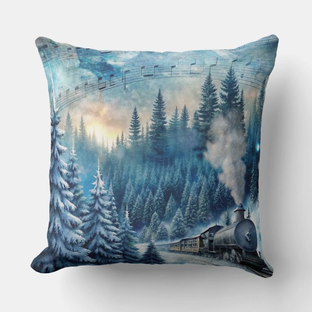 Magische Weihnachtsbahn Kissen - Vintager Winter (Vorderseite)