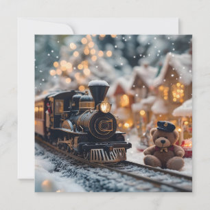 Magische Weihnachtsbahn-Szene mit Teddy Bear Feiertagskarte