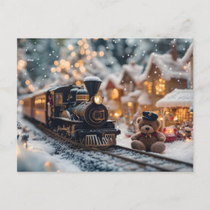 Magische Weihnachtsbahn-Szene mit Teddy Bear Feiertagspostkarte