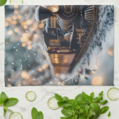 Magische Weihnachtsbahn-Szene mit Teddy Bear Geschirrtuch (Gefaltet)