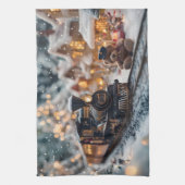 Magische Weihnachtsbahn-Szene mit Teddy Bear Geschirrtuch (Vertikal)