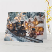 Magische Weihnachtsbahn-Szene mit Teddy Bear Karte (Gelbe Blume)