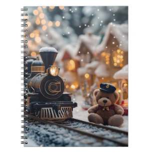 Magische Weihnachtsbahn-Szene mit Teddy Bear Notizblock