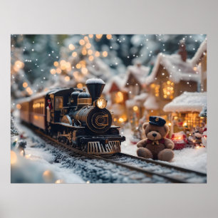 Magische Weihnachtsbahn-Szene mit Teddy Bear Poster