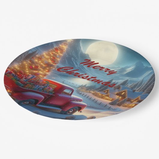 Magische Weihnachtsfeierablieferung Pappteller (Schrägansicht)