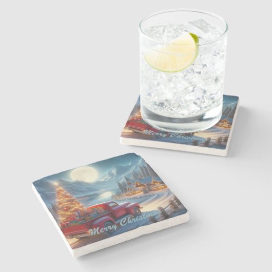 Magische Weihnachtsfeierablieferung Steinuntersetzer (Seitenansicht)