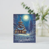 Magische Weihnachtskirche Schneemondwald Feiertagskarte (Stehend Vorderseite)