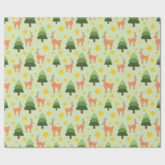 Magische Weihnachtslieder Grüne Bäume und Sterne Geschenkpapier (Flach)