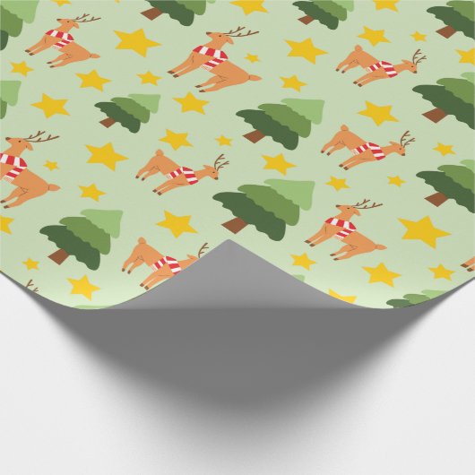 Magische Weihnachtslieder Grüne Bäume und Sterne Geschenkpapier (Ecke)