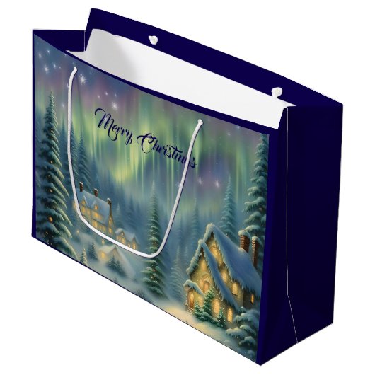 Magische Weihnachtsnacht im Wald unter Sternen Große Geschenktüte (Vorderseite Schrägansicht)