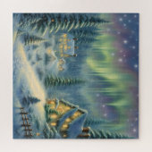 Magische Weihnachtsnacht im Wald unter Sternen Puzzle (Horizontal)