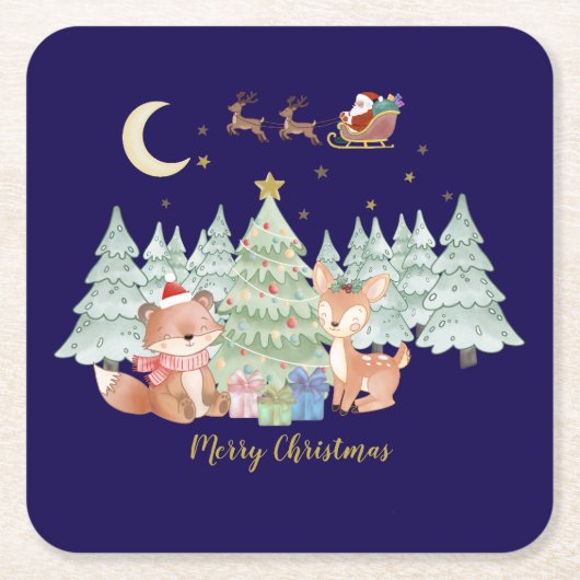 Magische Weihnachtsnacht im Winterwald Rechteckiger Pappuntersetzer (Vorderseite)