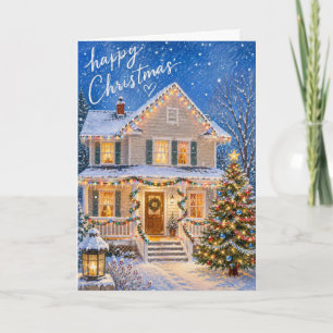 Magische Weihnachtsnacht Verschneites Haus Gruß Karte