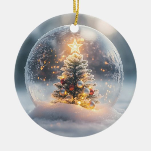 Magische Weihnachtsschneeglobe mit leuchtendem Bau Keramik Ornament (Vorne)