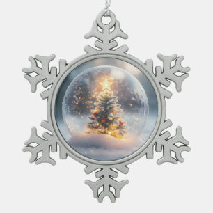 Magische Weihnachtsschneeglobe mit leuchtendem Bau Schneeflocken Zinn-Ornament