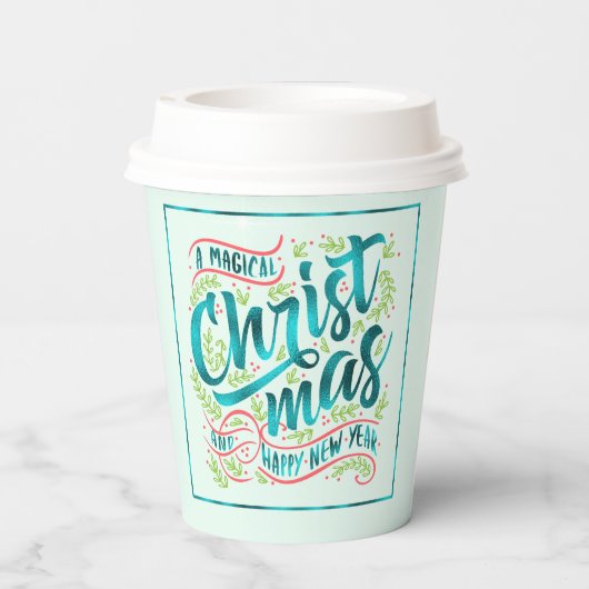 Magische Weihnachtstypografie Aquamarin ID441 Pappbecher (Rückseite)