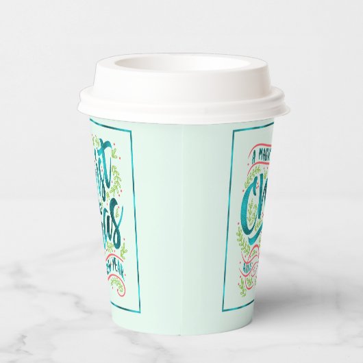 Magische Weihnachtstypografie Aquamarin ID441 Pappbecher (Rechts)