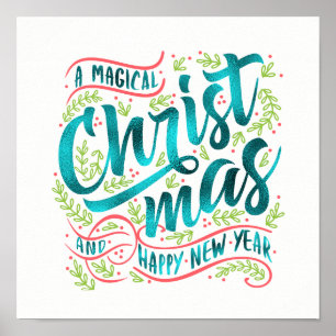 Magische Weihnachtstypografie Aquamarin ID441 Poster