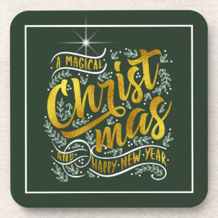 Magische Weihnachtstypografie Gold ID441 Getränkeuntersetzer