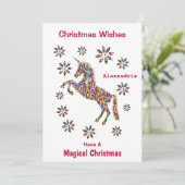 Magische Weihnachtswünsche Einhorn personalisieren Feiertagskarte (Stehend Vorderseite)