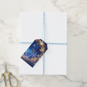Magische Weihnachtszeit - goldene Schneeflocken au Geschenkanhänger
