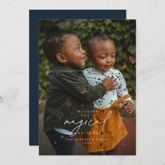 Magische Weihnachtszeit mit Sternenfoto-Karte Einladung (Vorne/Hinten)