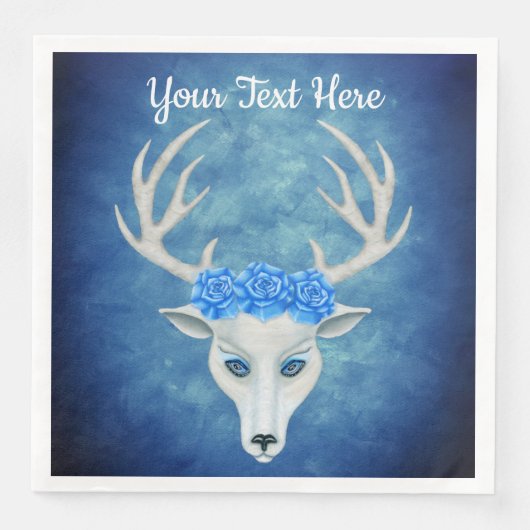 Magische Weiße Hirschköpfe Hübsche blaue Rose Antl Serviette (Vorderseite)