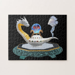 Magische weiße Keramik-Drachenlampe auf Jadepodest Puzzle