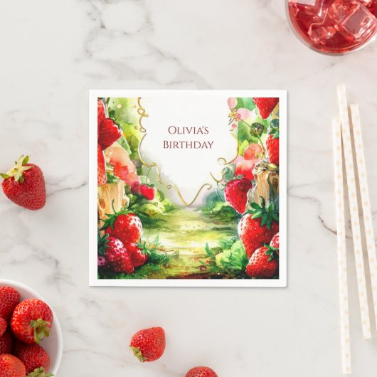 Magische Whimsical Juicy Strawberry Geburtstag Serviette (Beispiel)
