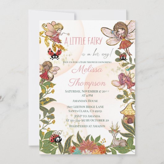 Magische Whimsikale verzauberte Wald Fairy & Ladyb Einladung (Vorderseite)