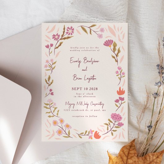 Magische Wiesenrosa Blume zum Hochzeitsempfang Einladung