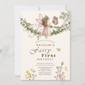 Magische Wildblume Butterfly Fairy erster Geburtst Einladung (Vorderseite)