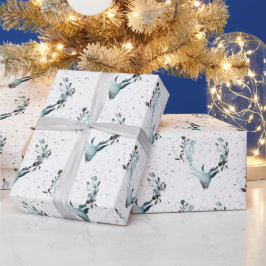 Magische Winter Deerhead Silver Blue Schnee Weihna Geschenkpapier