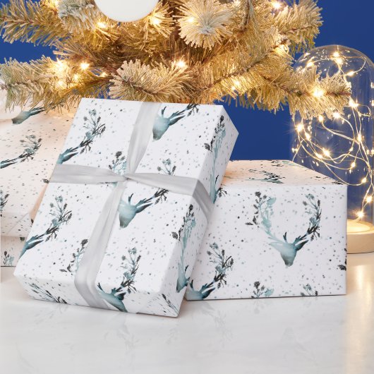 Magische Winter Deerhead Silver Blue Schnee Weihna Geschenkpapier (Feiertage)