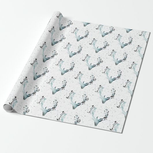 Magische Winter Deerhead Silver Blue Schnee Weihna Geschenkpapier (Ungerollt)