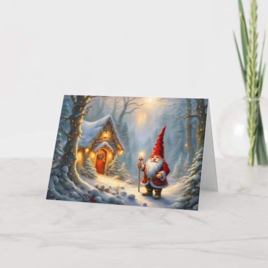 Magische Winter Gnome House Weihnachten Karte (Vorderseite)