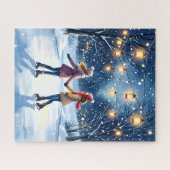 Magische Wintereis-Skaten unter Laternenleuchten Puzzle (Horizontal)