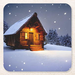 Magische Winterhütte Mitternacht Rechteckiger Pappuntersetzer