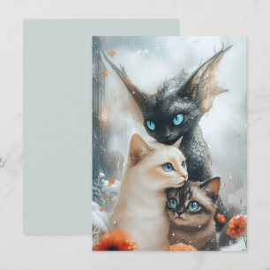 Magische Winterkatzen mit fantastischem Drachenwäc Einladung
