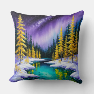 Magische Winterlandschaft mit gelben Bäumen Kissen