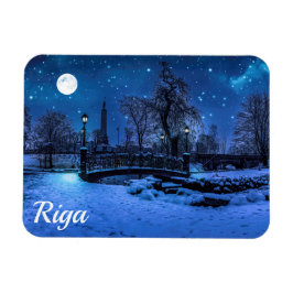Magische Winternacht mit Sternenhimmel in Riga Magnet