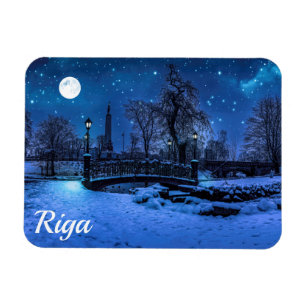 Magische Winternacht mit Sternenhimmel in Riga Magnet