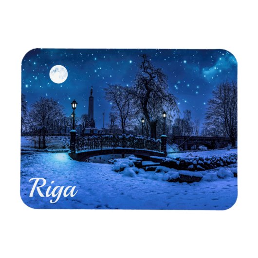 Magische Winternacht mit Sternenhimmel in Riga Magnet (Horizontal)