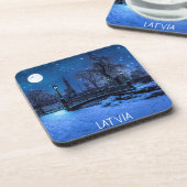 Magische Winternacht mit Sternenhimmel und Vollmon Getränkeuntersetzer (Linke Seite)